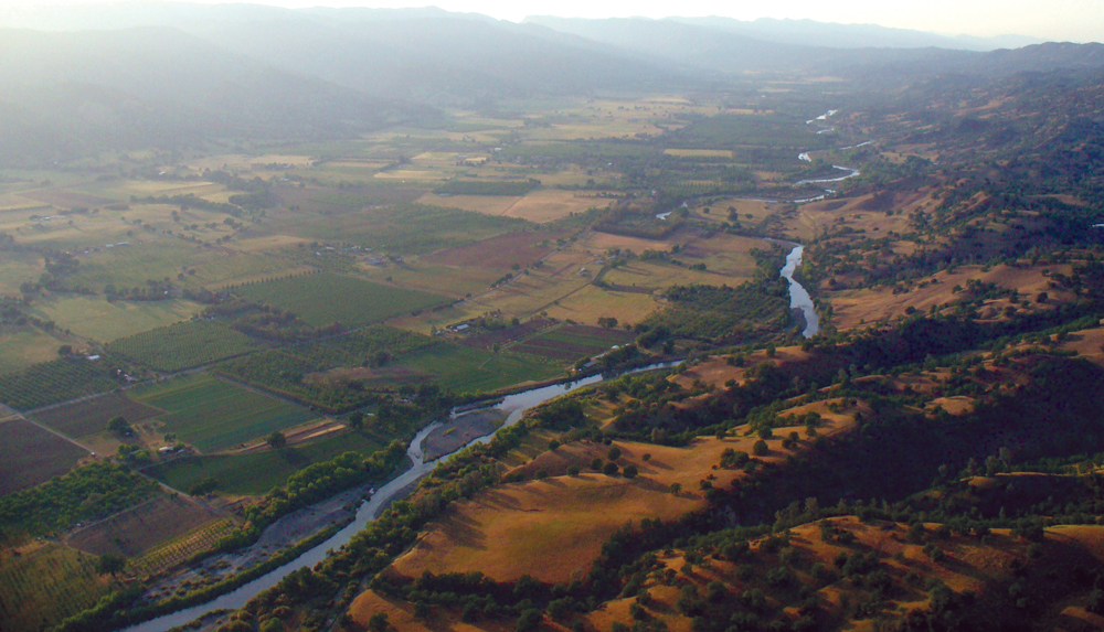 Cache Creek flowing through agricultural land