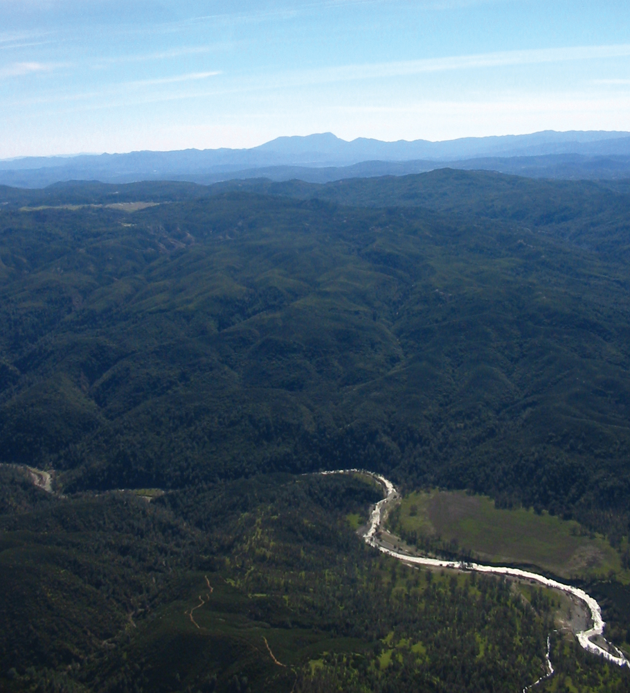 Aerial of Cache Creek over Wilson valley